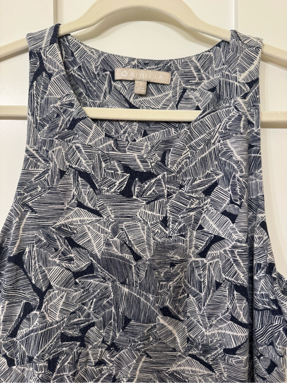 Athleta Navy & White Abstract-Print Sleeveless Dress